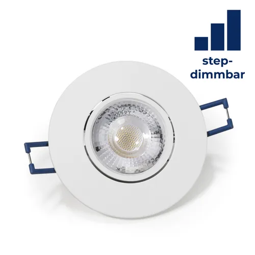 McShine LED Einbauleuchte step dimbar warmweiß | EL-313D | weißer Rahmen Einbaustrahler 4,5W, schwenkbar, flach 3000k Beleuchtung 450 Lumen, Ø90x25mm