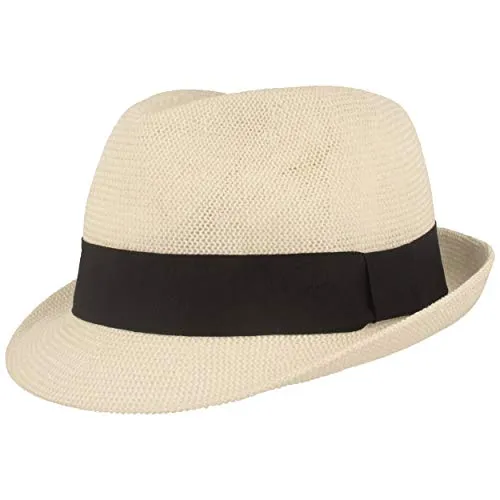 Breiter Strohhut Trilby, Sommerhut, Sonnenhut, knautschbar, einfarbige Ripsband-Garnitur, Hautfreundlich & Bequem, Weiß Uni M
