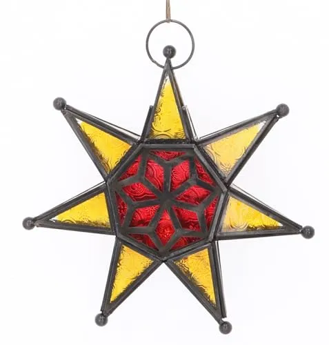 GURU SHOP Orientalischer Glas Stern in Marrokanischem Design, Glas Laterne, Windlicht - Modell 2, 30x30x5 cm