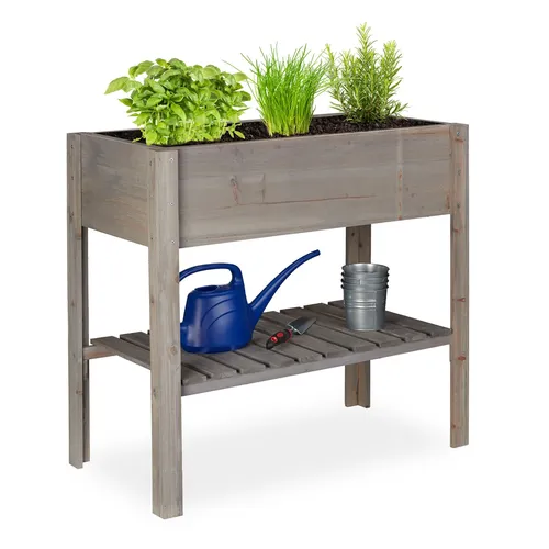 Hochbeet Holz Pflanzkasten grau - Körbe, Blumentöpfe, -kästen & Untersetzer, ideal für Kräuteranbau auf dem Balkon, mit einer praktischen Höhe von 80 cm für bequemes Gärtnern.