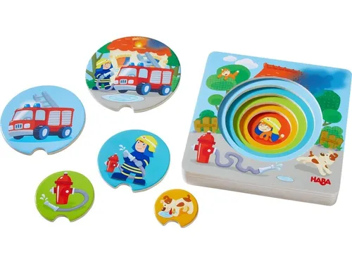 HABA Holzpuzzle Feuerwehr Einsatz ab 1 Jahr 3D 5 Teile NEU