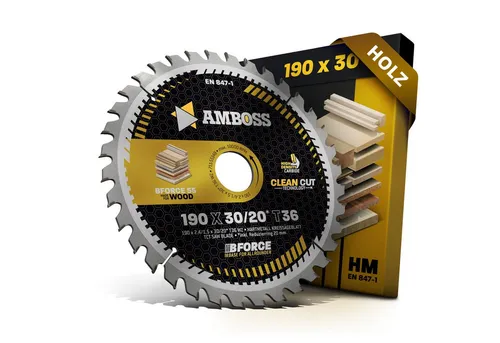 Amboss Werkzeuge Kreissägeblatt HM - 190 mm, 36 Zähne - Zubehör für Elektrowerkzeug, hochwertiges HM Kreissägeblatt für präzise Schnitte in Holz und Kunststoffen.