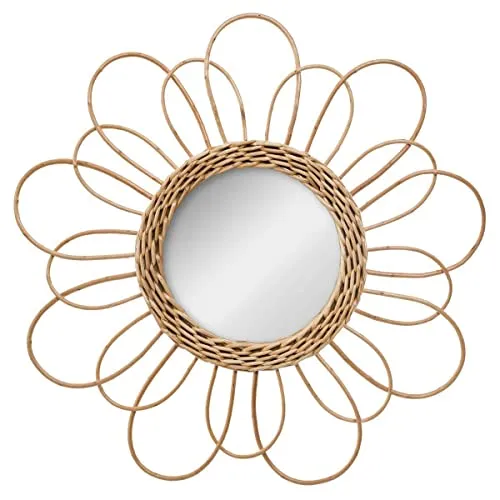 Atmosphera Spiegel Blume - Rattan D 38 cm - Beige - Dekorative Wandspiegel mit einzigartigem Blüten-Design, ideal für eine stilvolle Raumgestaltung und sorgt für eine optische Vergrößerung des Raumes.