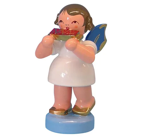 Figurenland Uhlig GmbH Dekofigur Engel mit Mundharmonika - Blaue Flügel - stehend (6cm) von Kunstgewerb