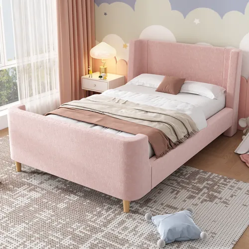 Polsterbett Rosa 90x200 cm mit Lattenrost und gepolstertem Kopfteil - Modernes Polsterbett in Rosa mit Lattenrost und gepolstertem Kopfteil für hohen Komfort. Das stabile Gestell aus Massivholz sorgt für Langlebigkeit. Ideal für Jugendzimmer oder Gästezimmer.