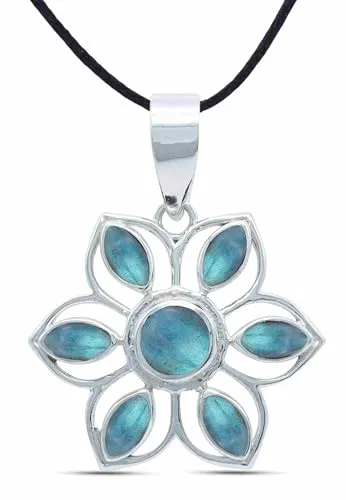 mantraroma Kettenanhänger 925 Silber mit Labradorit - Einzigartiges Damenaccessoire - Anhänger für Damen aus 925 Sterlingsilber mit einem einzigartigen Labradorit, handgefertigt und verstellbar in der Länge – ein perfektes Geschenk für jeden Anlass.