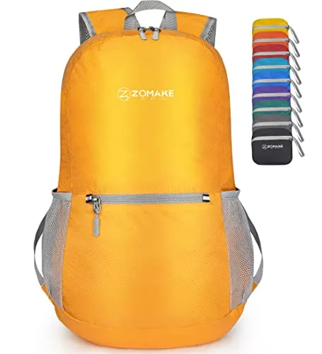 ZOMAKE Ultraleicht Faltbarer Rucksack Packbare Backpacks 20L,Kleiner Faltbar Rucksäcke Wanderrucksack Wasserdicht für Damen Herren Outdoor Wandern(Gelb)