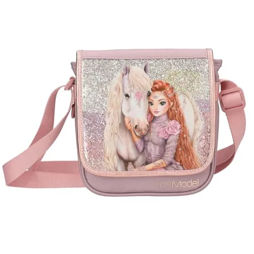 Depesche kleine Umhängetasche TOPModel VIVA VIOLET - Kindertasche in gedecktem Lila mit glitzerndem Pferdemotiv, verstellbarem Tragegurt und kompakten Maßen – ideal für kleine Fashionistas!