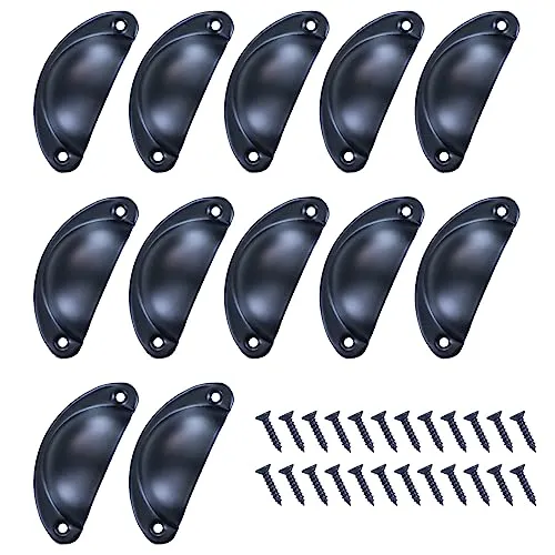 Selyse 12er Set Antike Muschelgriffe, Vintage Bronze Schrankgriffe Möbelgriff Halbkreis mit Schrauben für Küche, Kabinett, Schubladen und Apothekerschrank - Schwarz