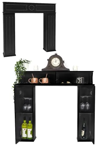 DuneDesign Geheimfach Kaminkonsole mit Stauraum - Elegante Kaminumrandung - Aschesauger und stilvolle Wohndekoration in einem: Die schwarze Kaminkonsole bietet 4 versteckte Fächer und ist ideal für kleine Räume. Perfekt für jeden Wohnstil!