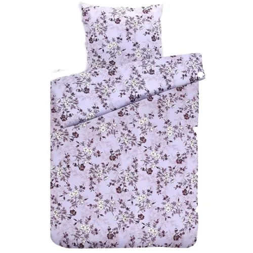 Hochwertige Biber Bettwäsche Baumwolle Blumen 2tlg. 4tlg. 135x200 80x80 Set 2tlg, Farbe Lila