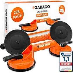 Gakago Saugheber 2er Pack - Ergonomische Vakuumheber für Fliesen & Glas - Saugnäpfe für Materialtransport mit rutschfestem Halt und einer Tragfähigkeit von bis zu 120kg, ideal für Fliesen, Laminat und Glas.