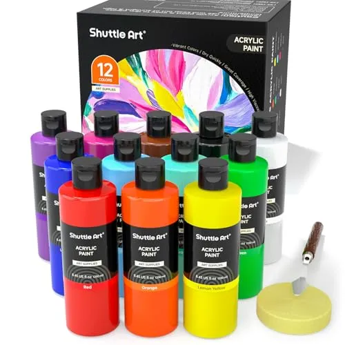 Shuttle Art Acrylfarben Set, 12 Acryl Farben in Flaschen (je 250ml, 8,45oz)