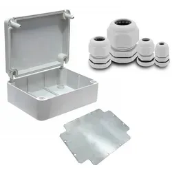 ARLI SET: Abzweigdose IP67 Aufputz 250 x 200 x 90 mm inkl. Montageplatte + 40x Kabelverschraubung M12 / M16 / M20 / M25 Set