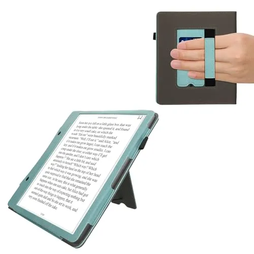 kwmobile Hülle kompatibel mit Amazon Kindle Scribe (2024) Hülle - Flip Case mit Handschlaufe - Kunstleder Cover - Mintgrün Dunkelgrau