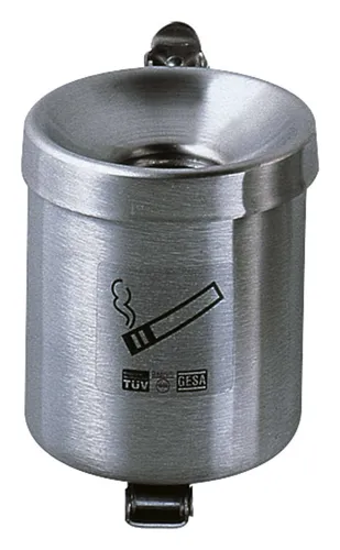 TKG Rondo Junior Aschenbecher - silber Stahl - Müllbehälter & Zubehör - Wandascher für Innen- und Außenbereich, mit trichterförmigem Deckel für Brandschutz und einfache Kipp-Entleerung, Made in Germany, Fassungsvermögen: 0,6 Liter.