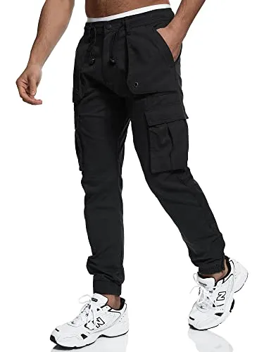Indicode Herren Leonard Cargohose aus Baumwoll-Mix mit 5 Taschen | Cargo Hose f. Männer Black, XL