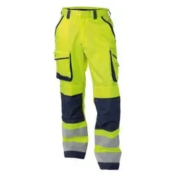 DASSY® Chicago Warnschutzhose mit Kniepolstertaschen, NEONGELB/DUNKELBLAU, Gr. 48 - Arbeits- & Schutzkleidung: Robuste Warnschutzhose mit Cordura®-Kniepolstertaschen, ideal für Sicherheit und Komfort bei der Arbeit.
