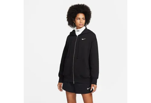 Nike Phoenix Sweatjacke Damen - Oversized in Black-Sail, Größe M - Kleidung: Bequeme Sweatjacke aus weichem Baumwoll-Mischgewebe mit Kapuze, 2-Wege-Reißverschluss und praktischen Eingriffstaschen.