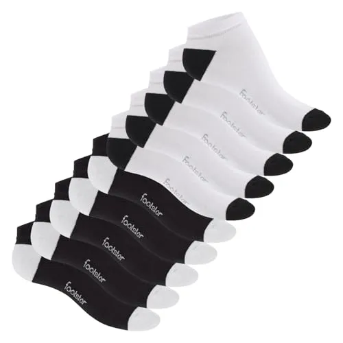 Footstar Damen und Herren Sneaker Socken (10 Paar) mit abgesetzter Ferse und Spitze - Schwarz Weiß 39-42