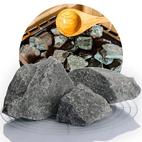 Schicker Mineral Deutsche Saunasteine 10 kg, hochwertige Diabas Aufgusssteine, handverlesen, hohe Widerstandsfähigkeit und Wärmespeicherfähigkeit, für alle Arten von Saunaöfen, 50-110 mm