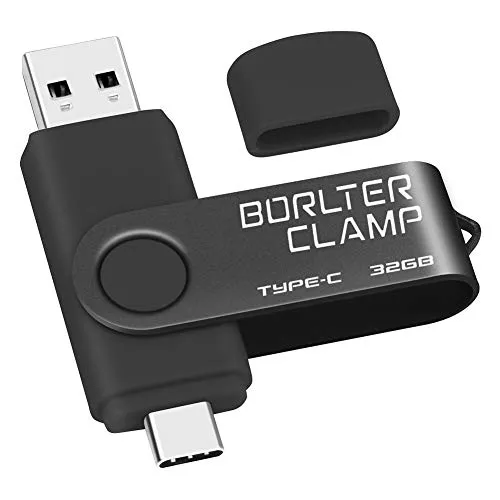 Type C USB Stick 32GB, BorlterClamp 2 in 1 OTG Speicherstick USB 3.0 Doppelanschluss USB C Flash-Laufwerk für Android Smartphone Samsung S10/S9/S8, Huawei, Tablets und Computer (Schwarz)