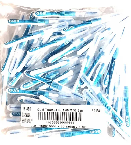 GUM Trav-ler Interdentalbürsten türkis 1,6mm - 50 Stück - Zahnzwischenraumbürste, chlorhexidinbeschichtet und antibakteriell für optimale Mundhygiene, ideal für Unisex Erwachsene.