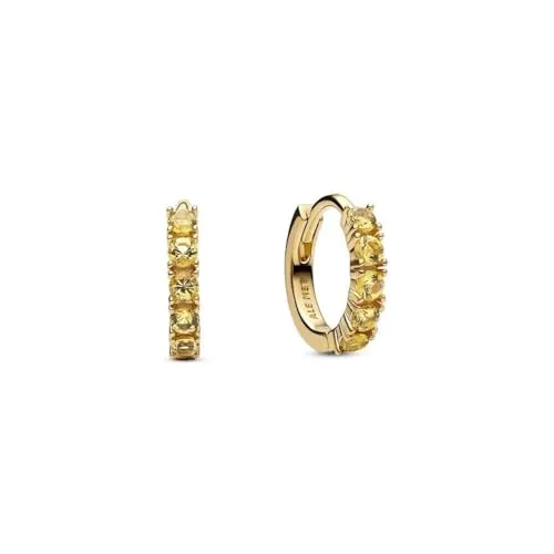Pandora Timeless Gelbe Huggie-Ohrringe aus 14 Karat Vergoldetem Sterling Silber - Ohrringe für Damen, verziert mit leuchtend gelben Zirkonia-Kristallen, handgefertigt für höchste Qualität und einen verspielten Look.