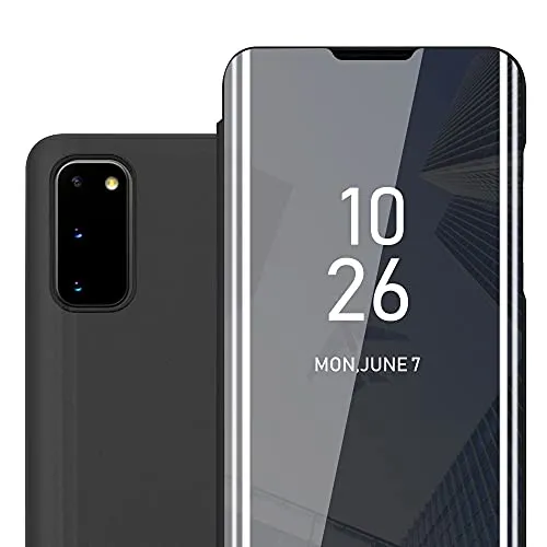 Cadorabo Hülle kompatibel mit Samsung Galaxy S20 Schutzhülle TPU Silikon Case 360 View Spiegel, Slim Kratzfest Weiche Gummi mit Rundumschutz Cover Hülle für Galaxy S20 in Schwarz