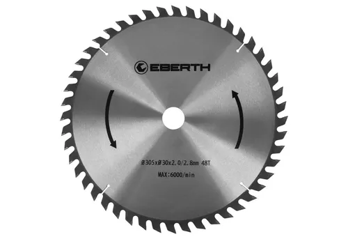 EBERTH Kreissägeblatt aus Stahl mit Hartmetall-Zähnen 305mm Durchmesser, 30mm Bohrung, 2.0mm Blättstärke, 2.8mm Schnittbreite, 48 Zähne, RPM Max. 6000