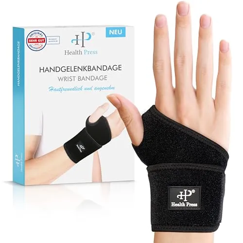 Health Press Handgelenk Bandagen – 1x Handgelenkstütze - Bandagen für Hände & Gelenke, bietet optimale Unterstützung und Stabilisierung des Handgelenks, ideal für Rehabilitation und sportliche Aktivitäten.