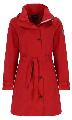 Blue Wave Damen Funktionsmantel Jennifer - Wasserdichter Trenchcoat in Granat Rot Größe 40 - Der Blue Wave Damen Funktionsmantel Jennifer vereint klassischen Stil und moderne Technik. Er ist winddicht, atmungsaktiv und mit einer Wassersäule von 10000 mm perfekt für jedes Wetter. Mit abnehmbarer Kapuze und praktischen Taschen.