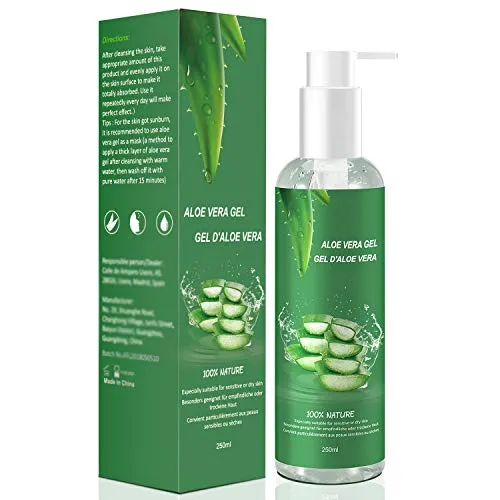 Aloe Vera Gel 100% Pur für Gesicht, Haare und Körper, Natürliche, Beruhigende und Pflegende Feuchtigkeitscreme, After Sun Pflege, Ideal für Trockene, Beanspruchte Haut & Sonnenbrand, 250 ml