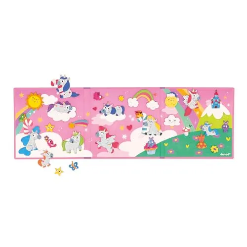 Janod - Magnéti'Stories Einhörner - Magnetisches Lernspiel 30 Magnete - Kinderspielzeug aus FSC-Pappe - Fördert Vorstellungskraft und Handgeschicklichkeit - Ab 3 Jahre, J05452