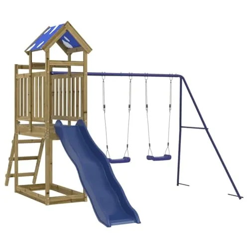 vidaXL Spielturm aus imprägniertem Kiefernholz - Robuster Spielturm mit 90 cm Plattform, Wellenrutsche und zwei Schaukeln. Perfekt für fantasievolle Abenteuer im eigenen Garten – ideal für Kinder von 3 bis 8 Jahren.