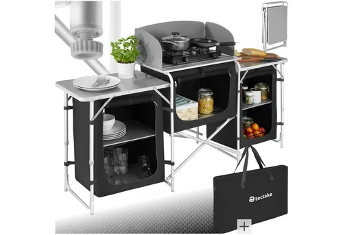 tectake® Campingküche XXL – Faltbare Outdoor-Küche mit großem Stauraum