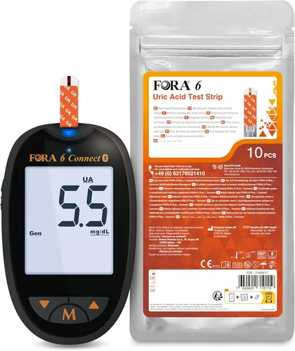 FORA Harnsäure-Messgerät mit 10 Teststreifen und Stechhilfen - Blutzuckermessgerät mit digitaler Anzeige, inkl. 10 Teststreifen und Stechhilfen - ideal für eine präzise und einfache Harnsäuremessung.