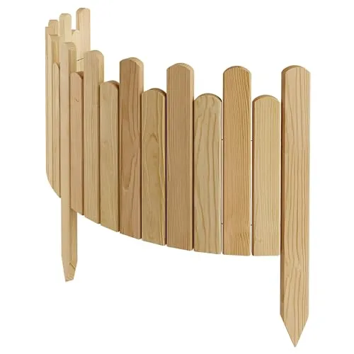 Floranica Beeteinfassung Rasenkante Höhe 30 cm Natur 100 cm lang Flexibler Gartenzaun Holz Rollzaun Steckzaun Holzzaun Palisade Mähkante Rollborder