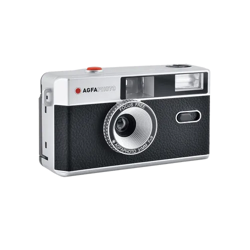 AgfaPhoto 35mm Kleinbildkamera schwarz - Vielseitige analoge Fotografie mit Blitz, ideal für Farb- und S/W-Aufnahmen