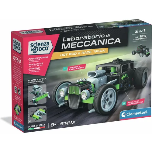Clementoni Hot Rod & Race Truck (37014702) - Experimentierkasten für kreative Köpfe, fördert das technische Verständnis und macht das Bauen von Fahrzeugen zum spannenden Abenteuer.
