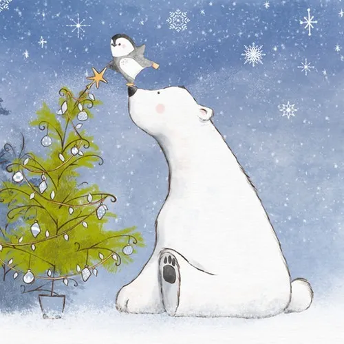 Servietten Winter Friendship - Duo von Eisbär und Pinguin 33x33cm 20