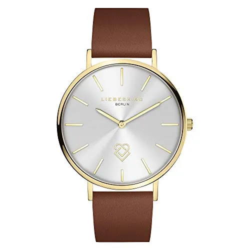 Liebeskind Berlin Damen Analog Quarz Uhr mit Leder Armband LT-0252-LQ Ip Gold-braun