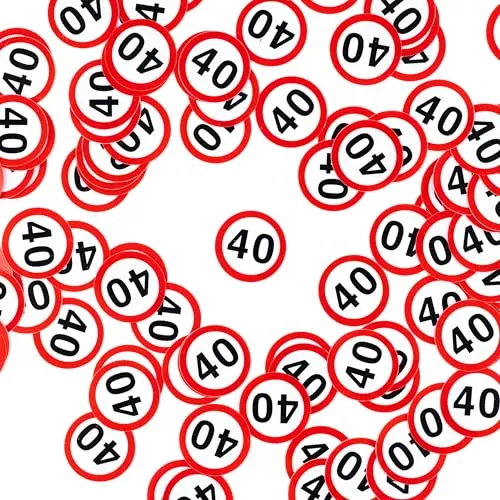 Geburtstag Deko Konfetti Verkehrszeichen rot/weiß - Originelle Geburtstagsdeko 40 für einen gelungenen 40 Geburtstag Frauen oder Männer - Tiwoca 40