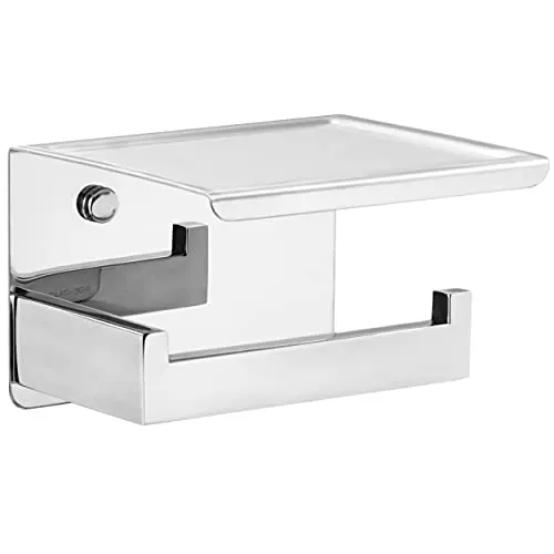 HITSLAM Toilettenpapierhalter Ohne Bohren, Selbstklebend Klopapierhalter mit Ablage, Edelstahl Klorollenhalter Wandmontage, Wc Papier Halterung Rollenhalter mit Kleber für Badzimmer Chrom
