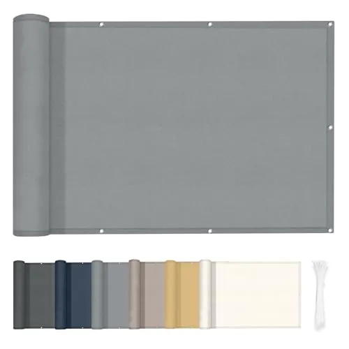 HENG FENG Balkon Sichtschutz 90x600cm, Wasserdicht, Wetterfest und 95% UV-Schutz, 160g/㎡ PES Balkonverkleidung Balkonabdeckung Balkonbespannung mit Kabelbindern, Hellgrau