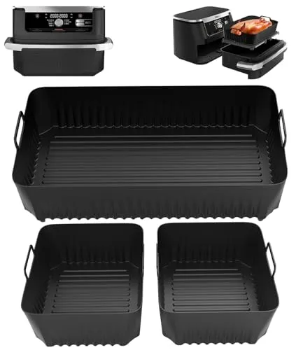 Heißluftfritteuse Zubehör für Ninja Af500EU 10,4L, 1PC 10,4L and 2PCS 5,2L Air Fryer Accessories, Wiederverwendbar Silikon Backform, für Dual Zone Heißluftfritteuse, Ninja Airfryer Zubehör, Schwarz