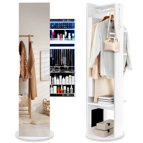 Schmuckschrank 360° drehbar mit LED-Spiegel - Moderner Spiegel mit 360° Drehfunktion und integrierter LED-Beleuchtung, ideal für Umkleideraum und Wohnzimmer - praktischer Stauraum für Schmuck und Accessoires.