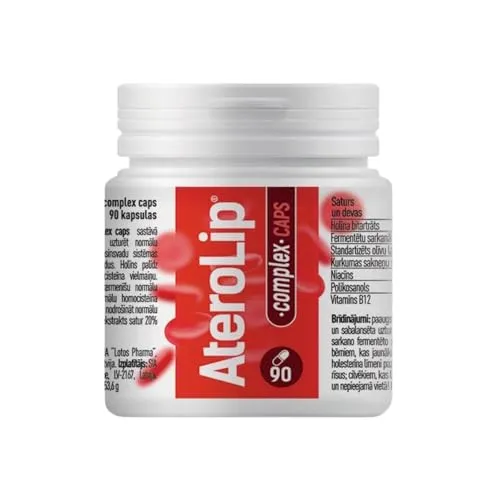 Lotos Pharma Aterolip Complex Kapseln - Cholesterinsenkende Rote Reis Kapseln mit Monacolin K - Pflanzliches Ergänzungsmittel mit rotem Reis und Kurkuma zur Unterstützung eines gesunden Cholesterinspiegels. 100% vegan und ohne Zusatzstoffe für ein gutes Körpergefühl.