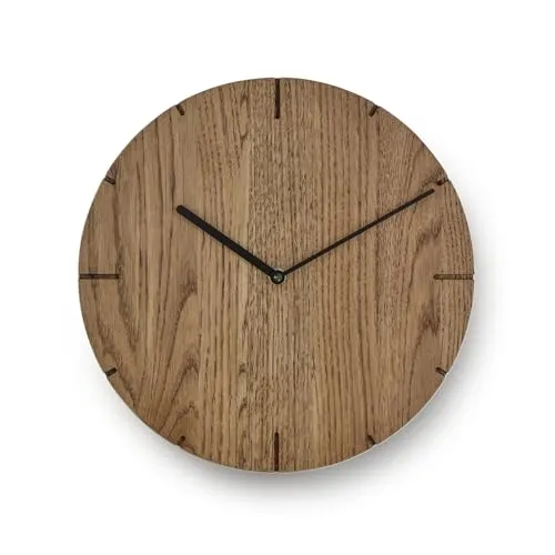 Natuhr Wanduhr Eiche dunkel geölt Eiche rustikal Holzuhr Solide Massivholz, geräuscharmes Uhrwerk, puristisch, modern, skandinavisches Design (Schwarze Zeiger)