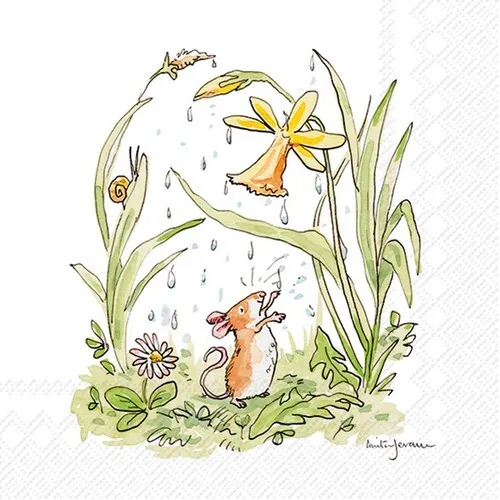 Servietten April Shower Maus fühlt Regentropfen Narzisse Blumen Kinder 33x33 20